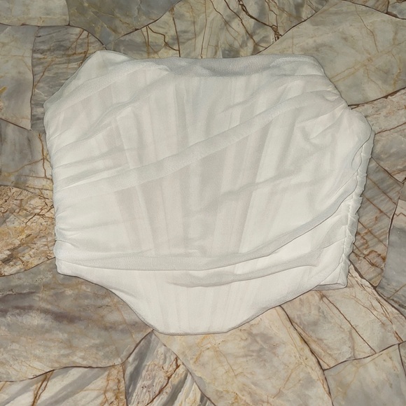 Women's Vintage Strapless Open Back Boned Mesh Bustier Zip Back Corset - Picture 2 of 6